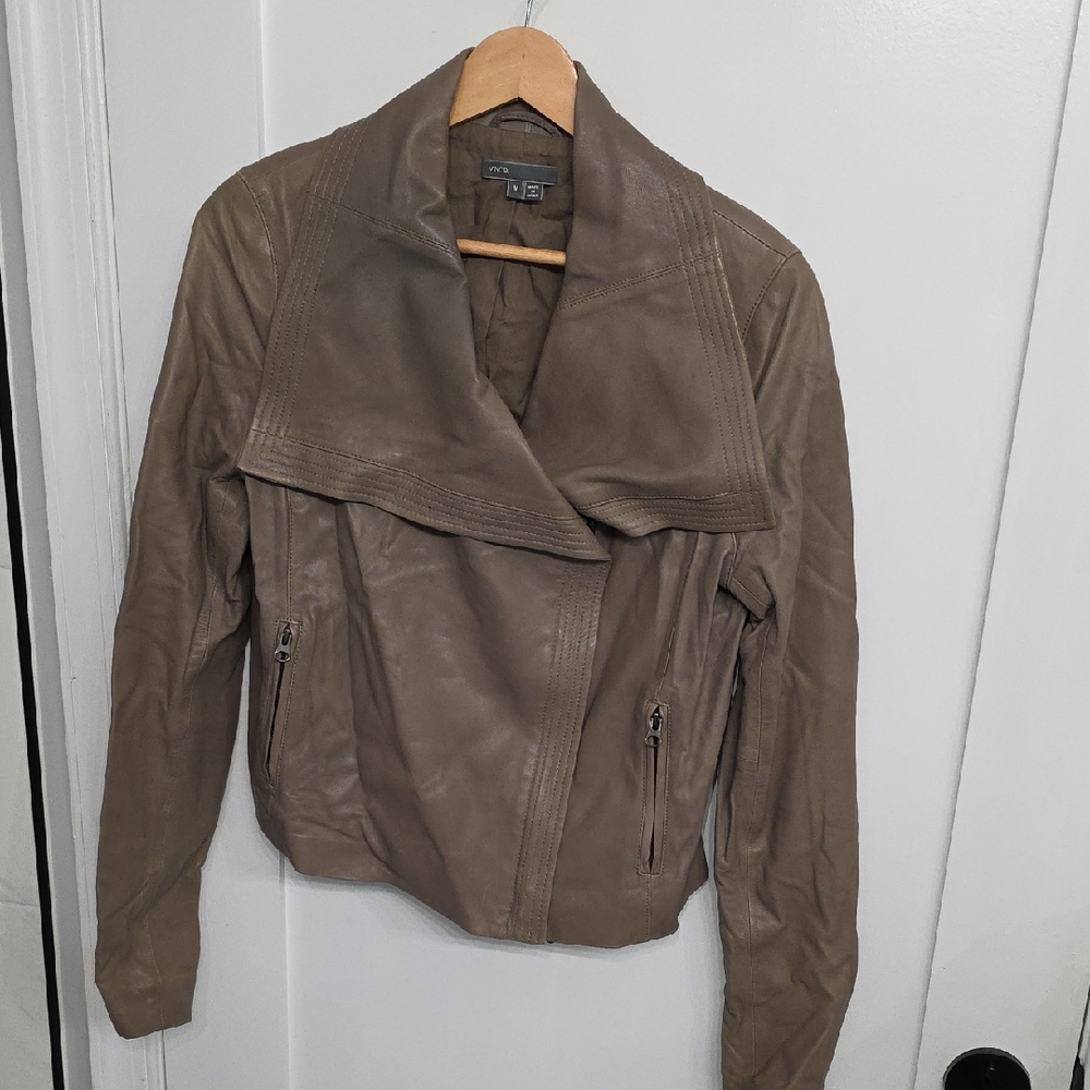 Vince Taupe Leather Jacket